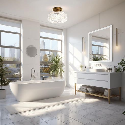 Bathroom,Bulb Industrial Semi Flush Mount Ceiling Light Fixture,Gold Globe Glass Hallway Lights Fixtures