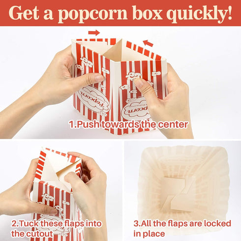 MAQIHAN 18PCS Popcorn Boxes, 46oz Square Popcorn Buckets for Kids Christmas Movie Night, Red & White