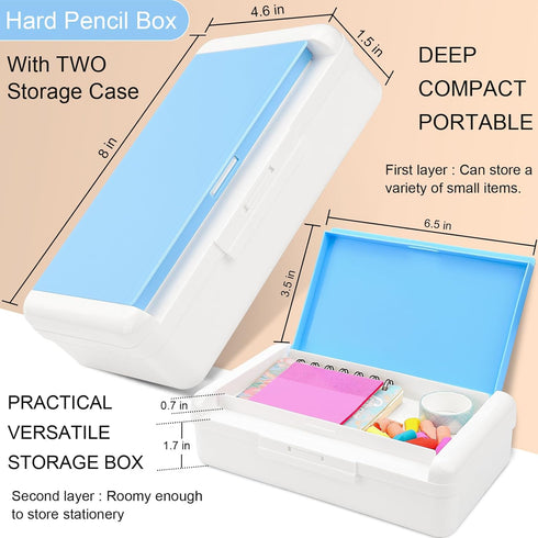 Pencil Box for Office Supplies Storage Organizer Box,Double Layer Large Capacity Pencil Boxes,Plastic Crayon Box with Snap-tight Lid,Stackable Storage Box for Gel Pens Pencil Case Organizer-Pale Blue by SFLHHDM