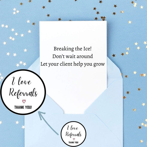 Mobiusea Creation I Love Referrals Stickers Roll | Thank You | 1.5 inch | Waterproof | 500 Labels for Realtor Supplies,
