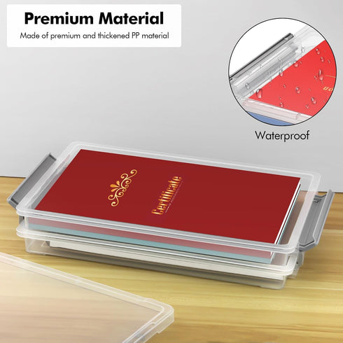 Plastic File Storage Box, 2-Tier Portable Project Case, Document Storage Organizer for A4 File Paper, Certificate,