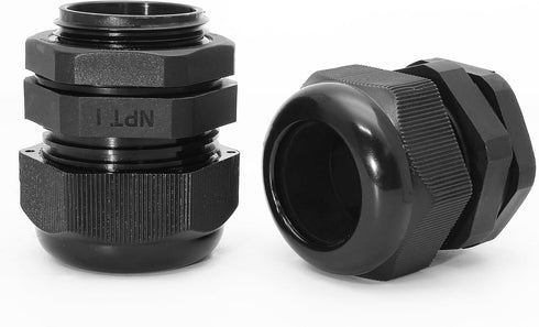 1" NPT Nylon Cable Glands, IP68 Waterproof Adjustable Cord Grip Connector for 18-25mm Cable Diameter, 2 Pcs