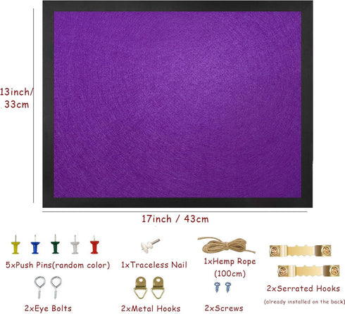 Purple Bulletin Board Cork Boards with Felt, 17"x13" Small Display Pin Board Vision Board for Walls, Jewelry, Notes, Collection, Photos, Office, Wood Framed(Black) & Felt(Purple), 1pc by origreen