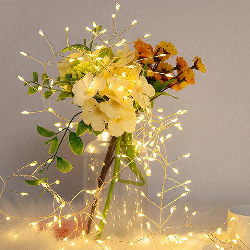 10FT 100 Cluster Fairy Lights Firecracker String Lights LED Warm White Plug in Indoor Silver Wire String Lights