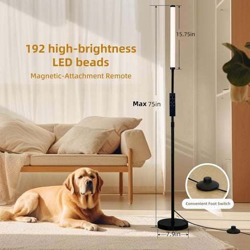L SHY-U L Floor Lamp with Adjustable Height & Flexible Arm, Remote & Foot Switch, Slim Design & Even Lighting