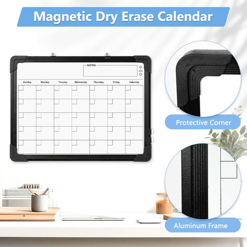 Whiteboard Calendar, 16" x 12" Double-Sided Magnetic Dry Erase Board for Wall, Kitchen, Planning, Memo