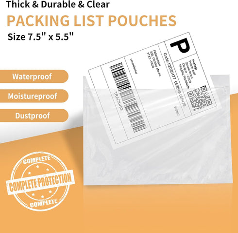 BESTIKER Shipping Label Sleeves 7.5" x 5.5" (500 Packs) Clear Adhesive Packing Slip Pouches for Small Business