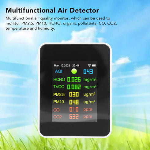 9 in 1 Air Quality Monitor, PM2.5, PM10, HCHO, CO, CO2, Temperature and Humidity Multifunctional Monitor