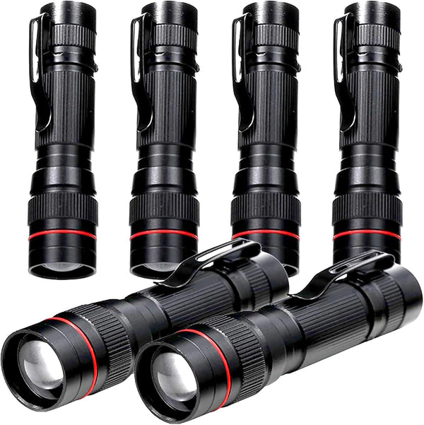 6 Pack Small Mini LED Flashlight, Single Mode Zoomable Flashlights AA Battery
