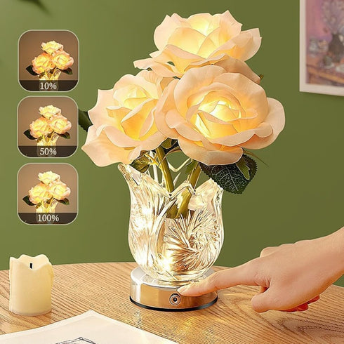 Generic Light,3-Color Dimmable,Romantic Romantic Pink Rose Crystal Table Lamp,Rechargeable LED Color Changing Flower