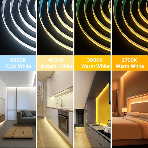 9W/m 16.4FT DC24V 3000K 90+ 8mm Dimmable BTF-LIGHTING FCOB COB LED Strip Flexible High Density Uniform Light Warm White