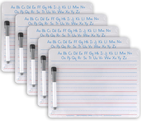Pacon Handwriting Whiteboard Dry Erase Set, 2-Sided, Ruled/Plain, with Marker/Eraser, 9" x 12", 5 Sets