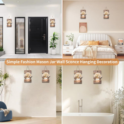 2pcs, 9.8FT 4Flowers, Wall Sconce Decor Mason Jar Wall Sconce Farmhouse Home Decor with LED Fairy Lights Modern Art