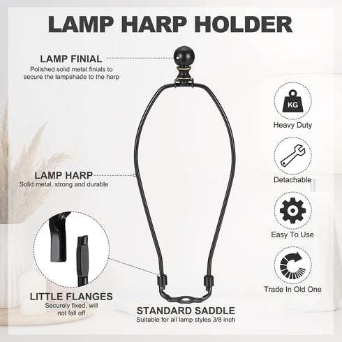 2 Set 10.5" 1.46" PATIKIL Lamp Shade Harp Holder, Heavy Duty Detachable Lampshade Brackets with Height Solid Metal