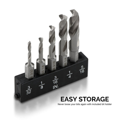 NEIKO 11402A Stubby Drill Bit Set for Metal, 5 Piece 1/4" Quick Change Hex Shank, M2 High Speed Steel