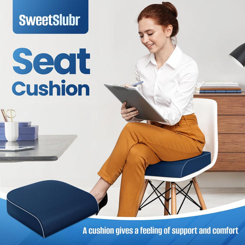 SweetSlubr Tailbone Blue/2X-Large Seat Cushion for Pain Relief, Office Chair Cushion, Memory Foam Large Chair Cushion