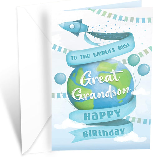 Prime Greetings Great Grandson Birthday Card, Eco-Friendly, Thick Card Stock with Premium Envelope 5in x 7.75in