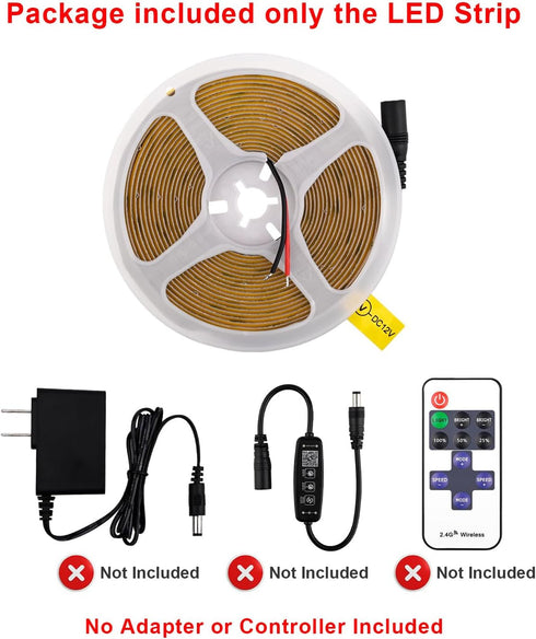 12V UniformLED Strips,16.4ft 4000K 90+,2400LEDs Dimmable COB LED Strip Lights DC LED Strip Flexible High Density
