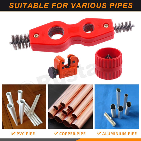 5Pcs Copper Pipe Cleaner Tube Reamer Cutter Set with 4 In 1 Brush, Reamer, Sanding Sponges, Tubing Cutter