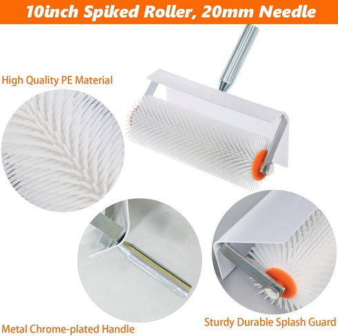DBYANAN 10 inch 62in Self Leveling Tools Kit Spiked Roller with Extension Pole Epoxy Roller Spike Shoes for Concrete