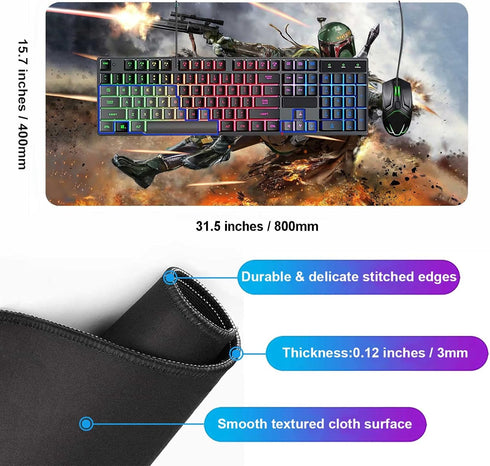 Large XXL Gaming Mouse Pad - Oversize Mousepad with Stitched Edge Frame & Anti-Slip Rubber Base, 31.5X15.7