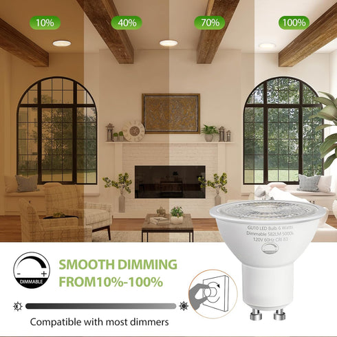 SETEN 6 Pack GU10 Bulbs, 6W (50W Dimmable 5000K 580LM, LED Halogen Equivalent) Daylight, for Track Lighting, Recessed