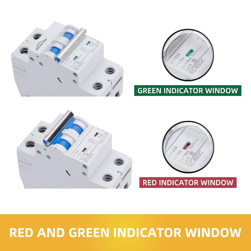 Circuit Breaker, DC Circuit Breaker 2 Pole 500v 63 Amp for Solar PV System, Solar Disconnect Switch with Double Thickening Handle, Din Rail Mount DC Breaker, Disconnect Switch