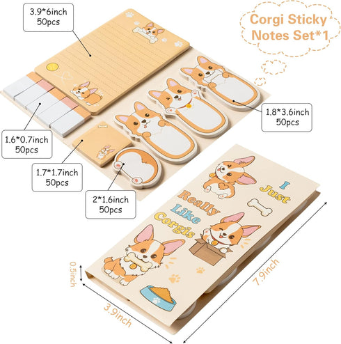 I Just Really Like Corgis Sticky Notes Set, 550 Sheets Cute Cartoon Memo Pads