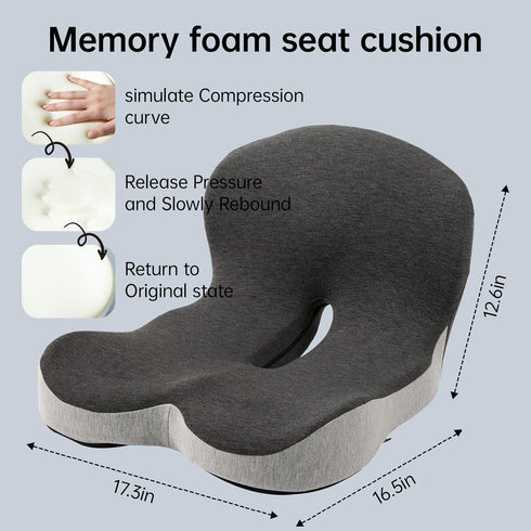 KEZPO Orthopedic Seat Cushion, L-Shaped Ergonomic Memory Foam Back & Seat Support, Non-Slip Breathable Washable Cover