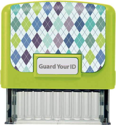 Identity Theft Prevention Confidential Security Stamp, 2.25” x 0.75" Green Argyle