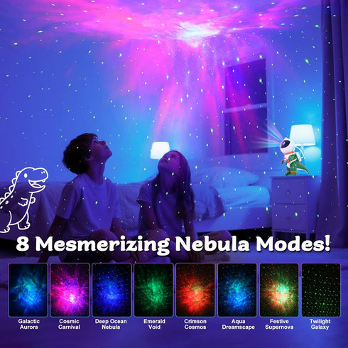 8 LOVME Galaxy Star Projection Night Light, Dinosaur Astronaut Space Projector with Modes Starry Nebula Effects, Timer