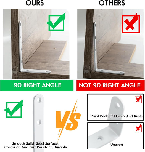 HOME MASTER HARDWARE 8 Pack Brace,5" 3" Corner Brace Shelf Bracket L Shelf Bracket Heavy Duty White Steel L Corner x