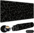 Large Gaming Mouse Pad with Coasters + Cable Clips, Black Leopard Print Extended Mousepad (31.5 x 11.8) with Stitched