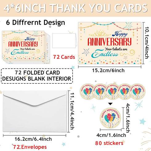 72Sets 6 36Pcs Employee Anniversary Cards Business Employee Thank You Cards Encouragement Work Team Greeting Cards