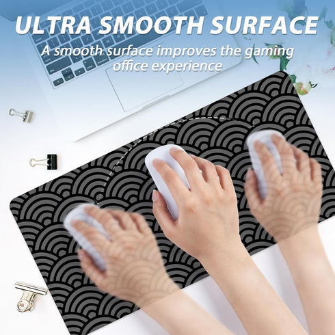 Japanese Waves Large Mouse Pad, Anime Gaming Extended Mat Desk Pad, 3mm Thick Long Non-Slip Rubber Base (31.5 x 11.8