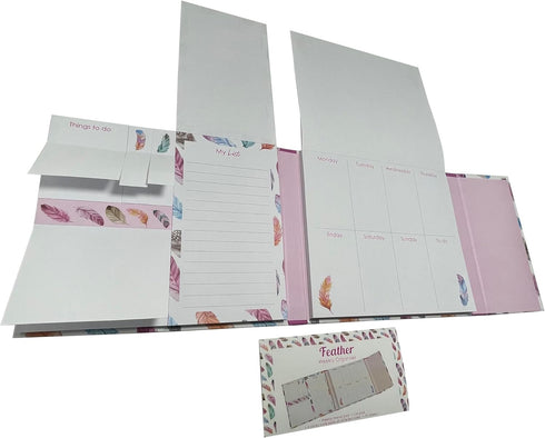 Cutepaper Weekly Organiser Self-Stick Notes, Pastel Memo Pad Set, Colored Printing with Feather Shapes, Cute Design