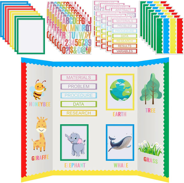 Henoyso 116 Sheets Science Fair Board Supplies with 20 Printable Presentation Subtitles and 80 Scalloped Bulletin