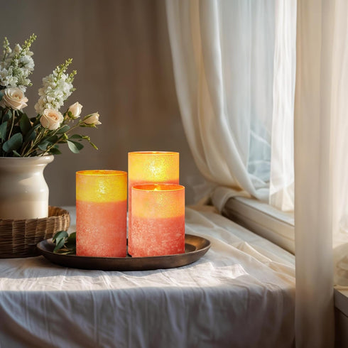 Flameless Candles with Remote, Orange Candles Battery Operated with Timer, LED Candle for Mantel Bedroom Coffee Table