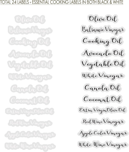Set Modern Oil & Vinegar Bottle Labels, Minimalist Waterproof Kitchen Container Label