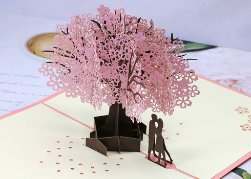 PENTA ANGEL Handmade Cherry Blossom 3D Pop Up Card for Romantic Love Letter, Wedding, Birthday Gift