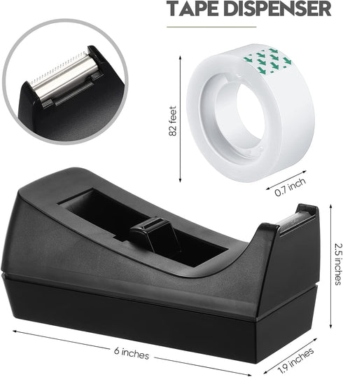 Tape Dispenser Desk with 12 Rolls Transparent Cute Small Tape Dispenser Packing Refills Invisible Tape Desktop Tape Dispenser for Christmas Gift Wrapping Office Home School Supplies (Black, Popular) by Sabary