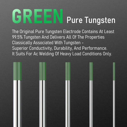 YESWELDER TIG Welding Tungsten Electrode Pure Tungsten 3/32" x 7" (Green, EWP) - 10 Pack