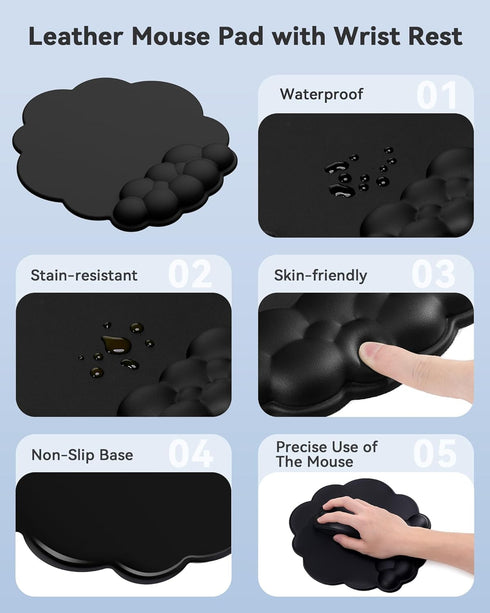 Laborio Cloud Wrist Rest for Keyboard and Mouse for Desktop, PU Leather Cloud Computer Keyboard Stand with Mouse Pad