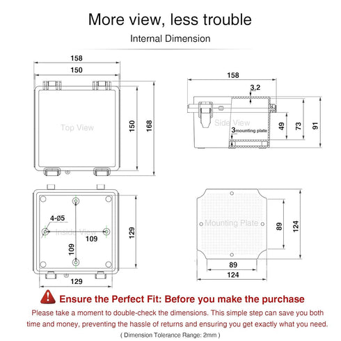 QILIPSU Hinged Cover Junction Box, 150x150x90mm, Stainless Steel Latch, IP67 Waterproof DIY Electrical Enclosure, Grey