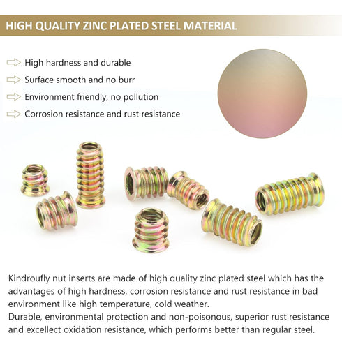 152 Pieces 1/4"-20, 5/16"-18 Threaded Inserts, Nut Inserts, Wood Inserts, Steel Threaded Inserts Assortment Kit for Wood Furniture Screw