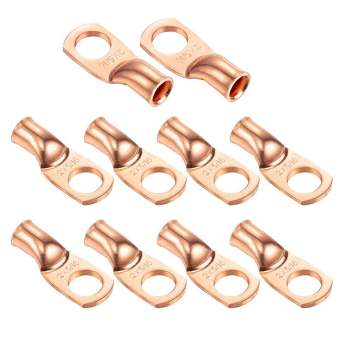 Ampper Heavy Duty Copper Wire Lugs, UL Eyelets Ring Crimp Terminal Connectors for Battery Cable Ends (10 Pcs, 2 Awg)