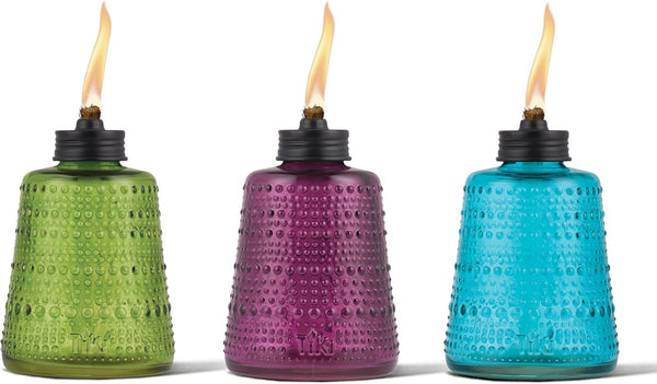 TIKI Carnival Glass Tabletop Torches, 3-Pack Decorative Outdoor Tabletop TIKI Torches for
