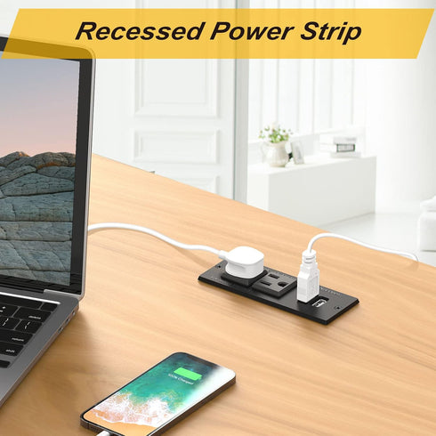 Kungfuking Recessed Power Strip - Conference Outlet Desktop Power Grommet with 2-Socket & 2-USB Ports