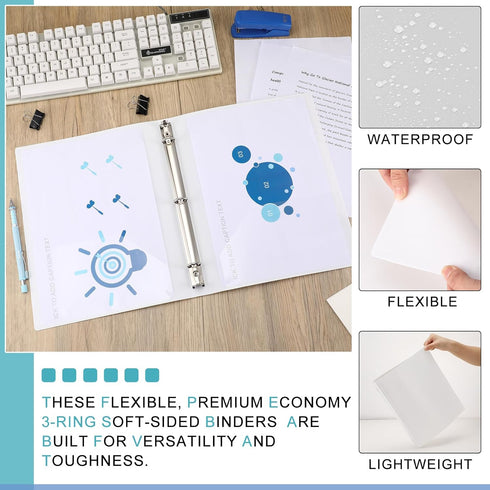Fulmoon 12 Pcs Economy View 3 Ring Plastic Binder, 12.2 x 9.8 Inch, 1 Inch Round Ring, White