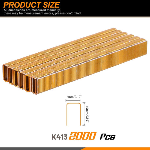 2000Pcs 1/2" Gold 18 Gauge Narrow Crown Staples Heavy Duty Galvanized Finish Staples for Pneumatic, Electric Stapler, Home Improvement